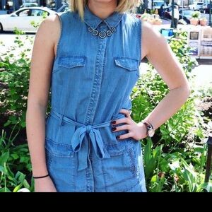 Sleeveless denim shirt dress